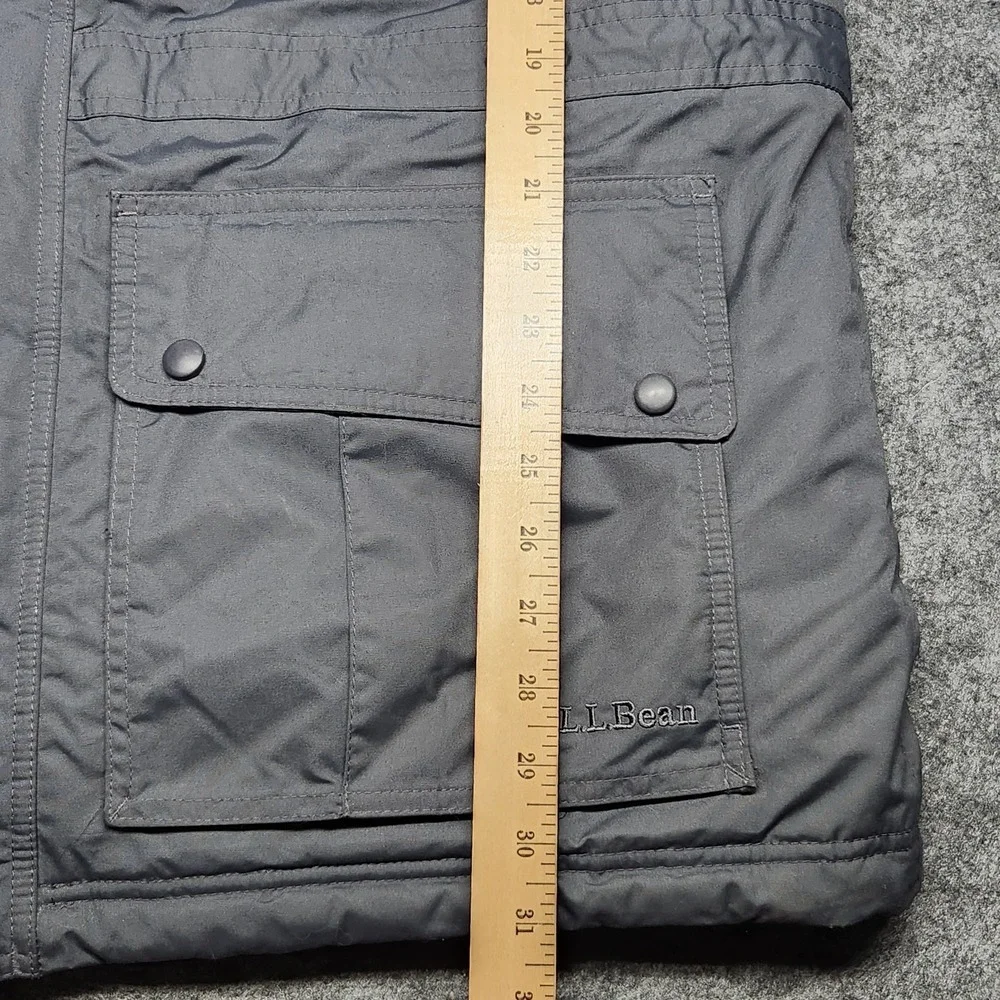 LL Bean Mens VTG Goose Down Faux Fur Hooded Gray Parka Quilted Puffer Large